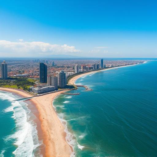 Aerial view of Durban's beachfront and city skyline