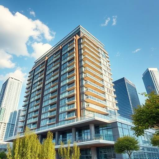 Exterior view of the modern luxury condo building in downtown Toronto
