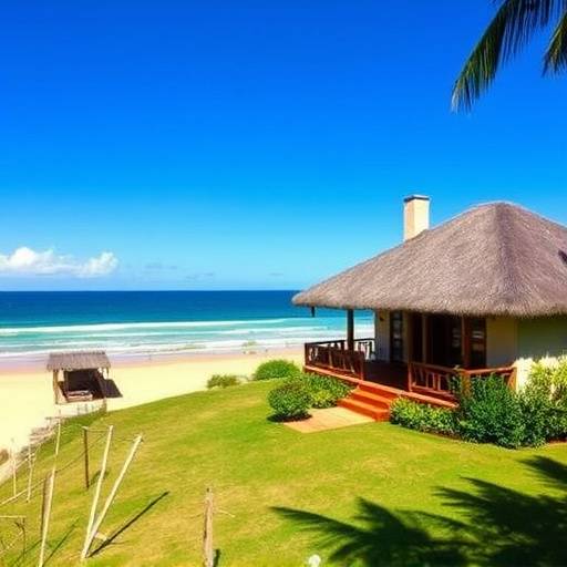 Traditional beachfront bungalow with a thatched roof on the KwaZulu-Natal coast